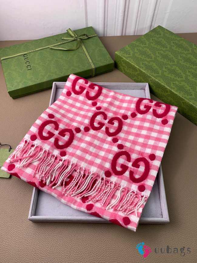 Gucci GG Wool Jacquard Muffler Scarf Luxury Reversible Scarf Pink 35x240cm - 1