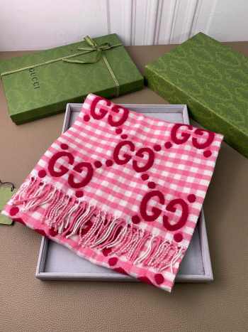 Gucci GG Wool Jacquard Muffler Scarf Luxury Reversible Scarf Pink 35x240cm