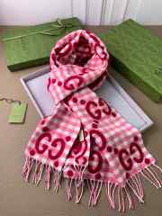 Gucci GG Wool Jacquard Muffler Scarf Luxury Reversible Scarf Pink 35x240cm - 4