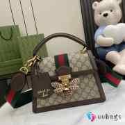 Gucci Ophidia GG small top handle beige and ebony bag with bee gold buckle 25.5x17.5x13cm - 2