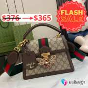 Gucci Ophidia GG small top handle beige and ebony bag with bee gold buckle 25.5x17.5x13cm - 1