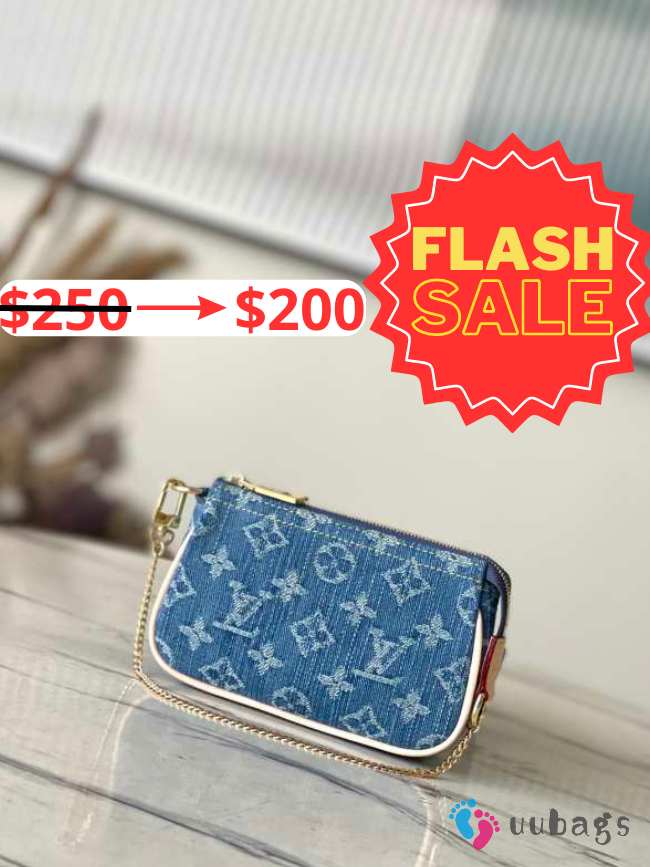 Louis Vuitton M82960 Mini Pochette Accessories Bag In Blue Denim 4.5x9.5x4cm - 1