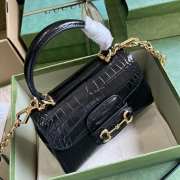 Gucci Horsebit 1955 Crocodile Top Handle Bag In Black 22x16x10.5cm - 3