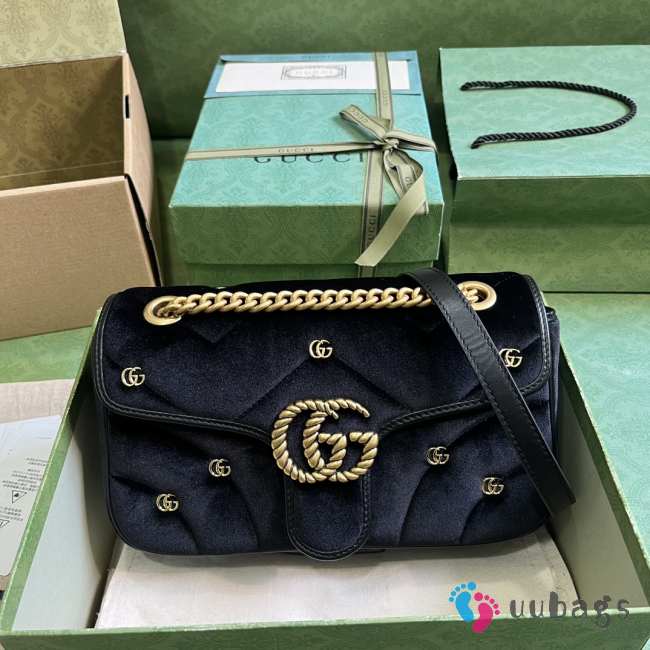 Gucci Marmont Small Shoulder Bag In Black Velvet 26x15x7cm - 1