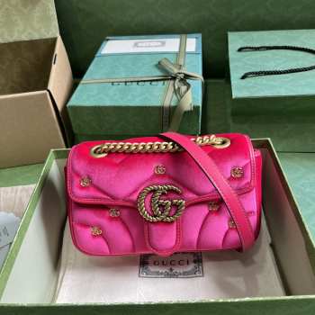 Gucci Marmont Small Shoulder Bag In Pink Velvet 26x15x7cm