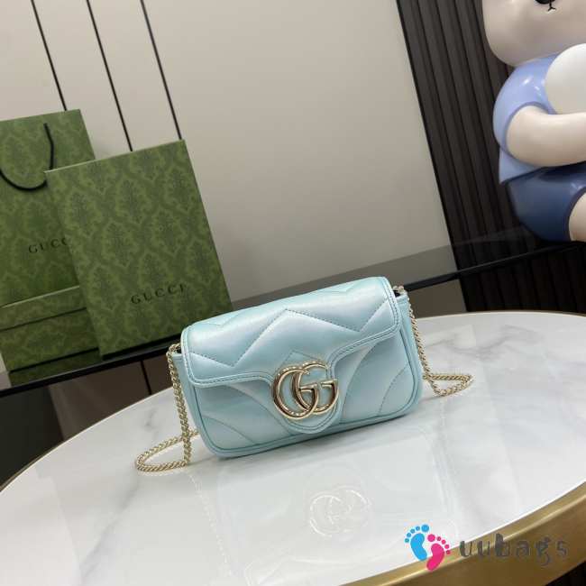 Gucci small Marmont bag in blue iridescent quilted chevron leather 10x16.5x4.5cm - 1