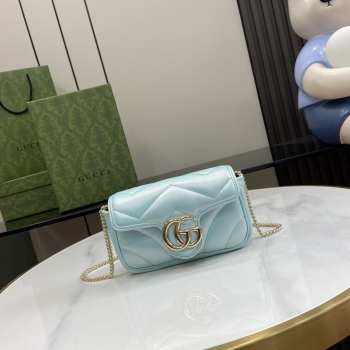 Gucci small Marmont bag in blue iridescent quilted chevron leather 10x16.5x4.5cm