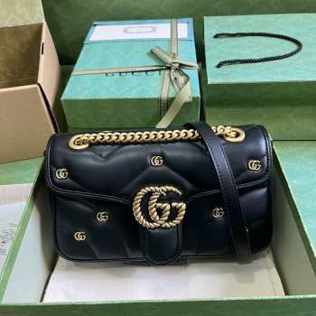 Gucci 443497 Marmont shoulder bag in black Matelassé leather 26x15x7cm