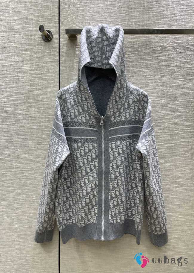 Dior Oblique Reversible Zipped Cardigan With Hood Grey - 1