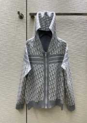 Dior Oblique Reversible Zipped Cardigan With Hood Grey - 1