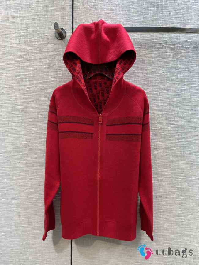 Dior Oblique Reversible Zipped Cardigan With Hood Red - 1