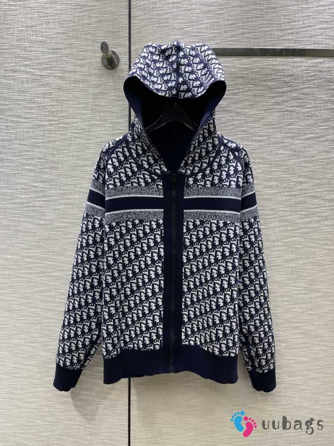 Dior Oblique Reversible Zipped Cardigan With Hood Blue - 1