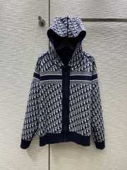 Dior Oblique Reversible Zipped Cardigan With Hood Blue - 1