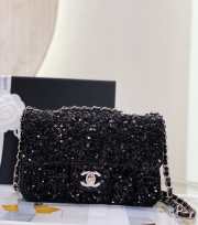 Chanel Black Sequin Silver Small Evening Shoulder Flap Bag 20cm - 1