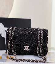 Chanel Black Sequin Silver Small Evening Shoulder Flap Bag 20cm - 2