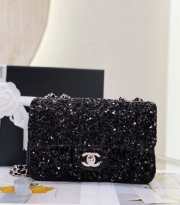 Chanel Black Sequin Silver Small Evening Shoulder Flap Bag 20cm - 3