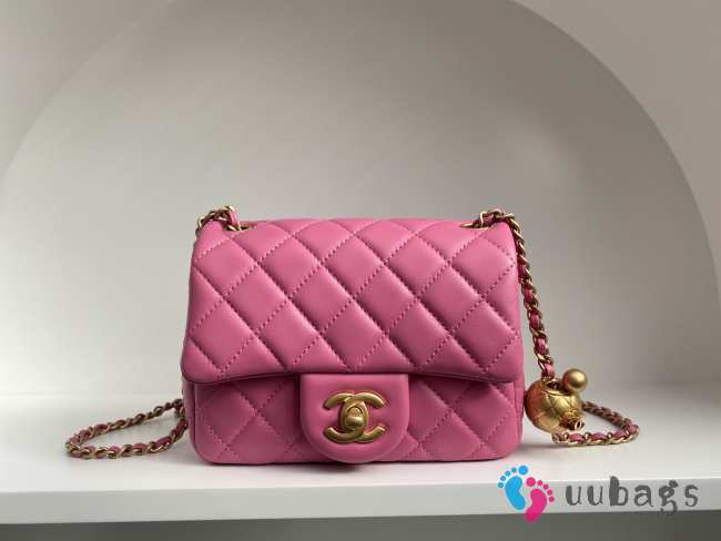 Chanel mini size foldable bag in pink with gold buckle 13x18x7cm - 1