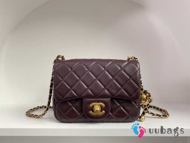 Chanel mini size foldable bag in dark brown with gold buckle 13x18x7cm - 1