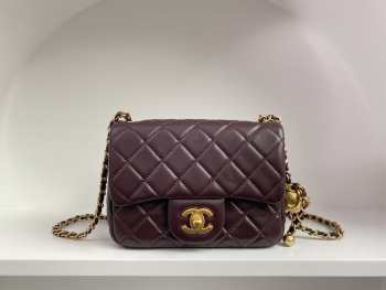 Chanel mini size foldable bag in dark brown with gold buckle 13x18x7cm