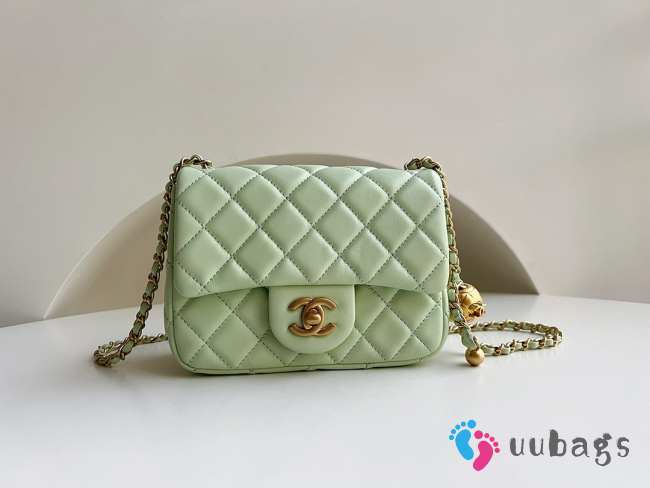 Chanel mini size foldable bag in light green with gold buckle 13x18x7cm - 1