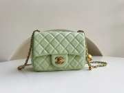 Chanel mini size foldable bag in light green with gold buckle 13x18x7cm - 1