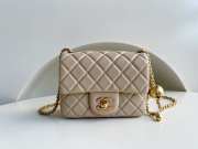 Chanel mini size foldable bag in beige with gold buckle 13x18x7cm - 1