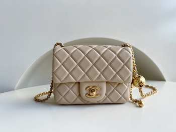 Chanel mini size foldable bag in beige with gold buckle 13x18x7cm