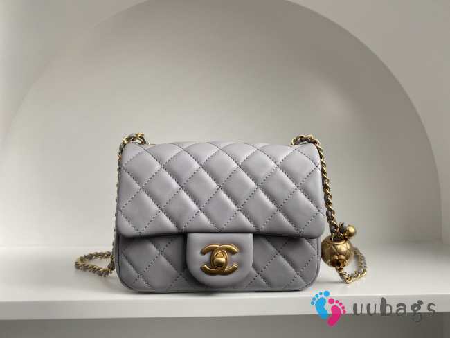 Chanel mini size foldable bag in grey with gold buckle 13x18x7cm - 1