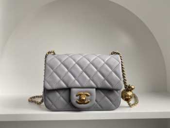 Chanel mini size foldable bag in grey with gold buckle 13x18x7cm