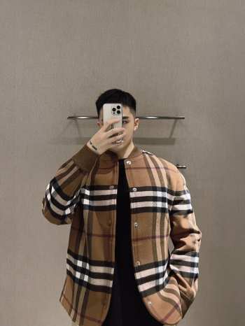 Burberry Check Wool Blend Bomber JacketPrice In Dark Birch Brown