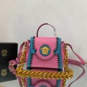 Versace Small La Medusa Whipstitch Pink and Blue Leather Top Handle Bag 20x10x17cm - 1