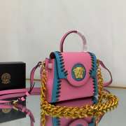 Versace Small La Medusa Whipstitch Pink and Blue Leather Top Handle Bag 20x10x17cm - 6