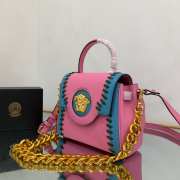 Versace Small La Medusa Whipstitch Pink and Blue Leather Top Handle Bag 20x10x17cm - 4