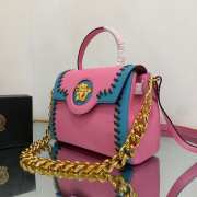 Versace La Medusa Whipstitch Pink and Blue Leather Top Handle Bag 25x15x22cm - 5