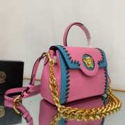 Versace La Medusa Whipstitch Pink and Blue Leather Top Handle Bag 25x15x22cm - 3