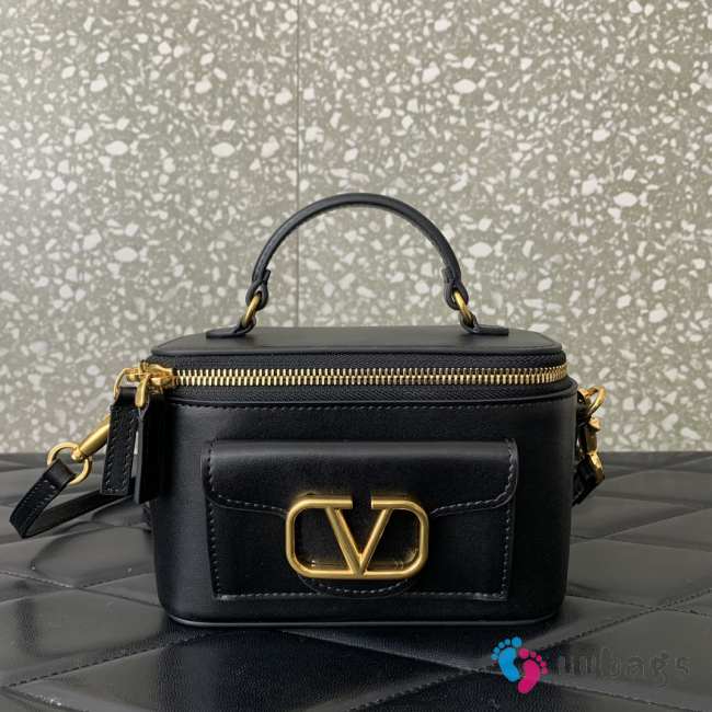 Valentino Garavani Locò mini handbag in calfskin leather in black 16.5x10x7.5cm - 1