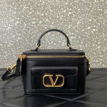 Valentino Garavani Locò mini handbag in calfskin leather in black 16.5x10x7.5cm