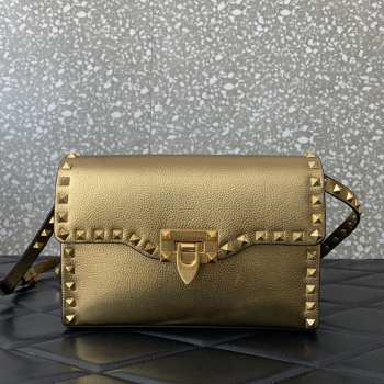 Valentino Garavani Rockstud small crossbody bag in grainy gold metallic calfskin leather 22.5x15x6cm