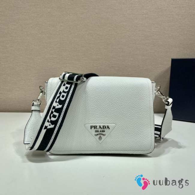 Prada soft leather bag with the lettering logo on the flap in white 23x15.5x9cm - 1