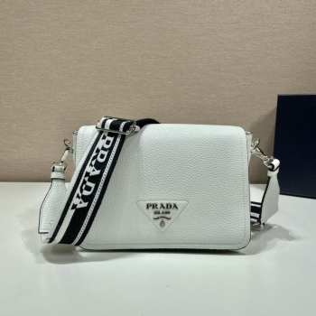 Prada soft leather bag with the lettering logo on the flap in white 23x15.5x9cm