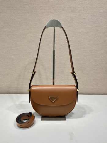 Prada Arqué leather shoulder bag in cognac 12x23x6cm