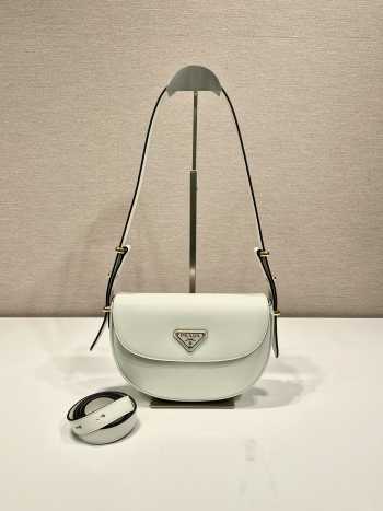 Prada Arqué leather shoulder bag in white 12x23x6cm