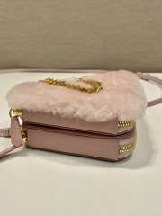 Prada Shearling and Saffiano Leather Mini Pouch Pink 15x10x15cm - 3