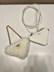 Prada Shearling and Saffiano Leather Mini Pouch White 15x10x15cm - 3