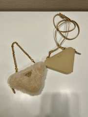 Prada Shearling and Saffiano Leather Mini Pouch Beige 15x10x15cm - 5