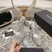 Chanel Slingback Shoes Metallic Calfskin & Suede Leather Grey 5cm/8cm - 4