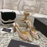 Chanel Slingback Shoes Gold Metallic Calfskin & Suede Leather Beige 5cm/8cm - 3