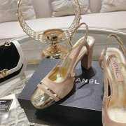 Chanel Slingback Shoes Gold Metallic Calfskin & Suede Leather Beige 5cm/8cm - 2