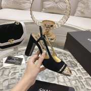 Chanel Slingback Shoes Metallic Calfskin & Suede Leather Black 5cm/8cm - 6