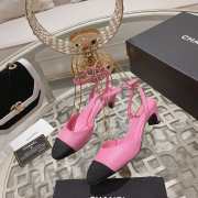 Chanel Slingback Shoes Sheepskin & Grosgrain Fabric Coral Pink & Black 4.5cm - 1